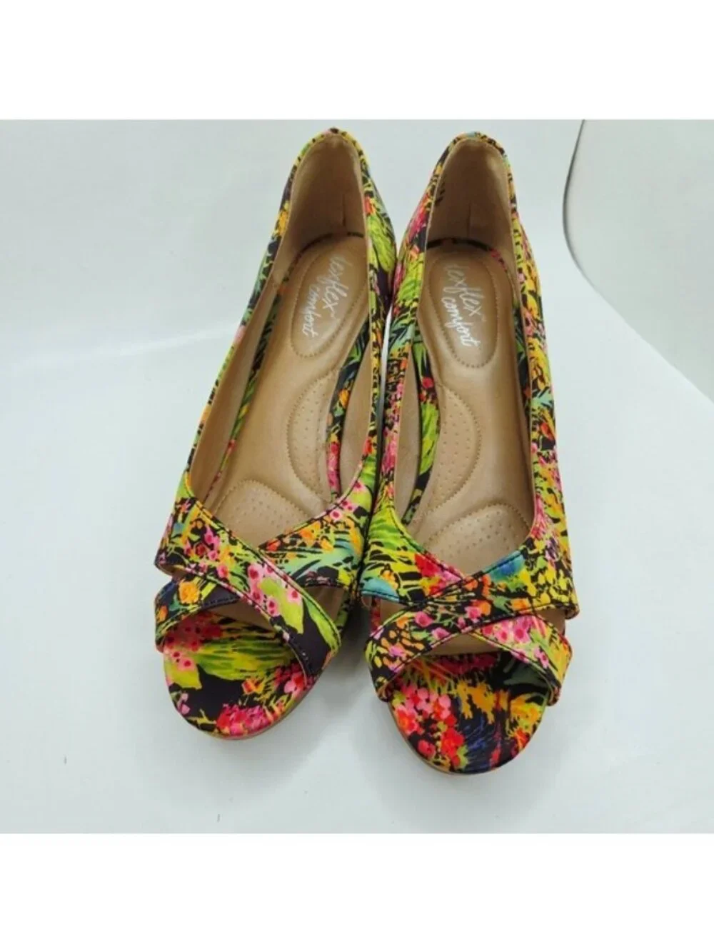 Dexflex Comfort Floral Cork Wedge Heels Open Toe Sandals Women's Size 8